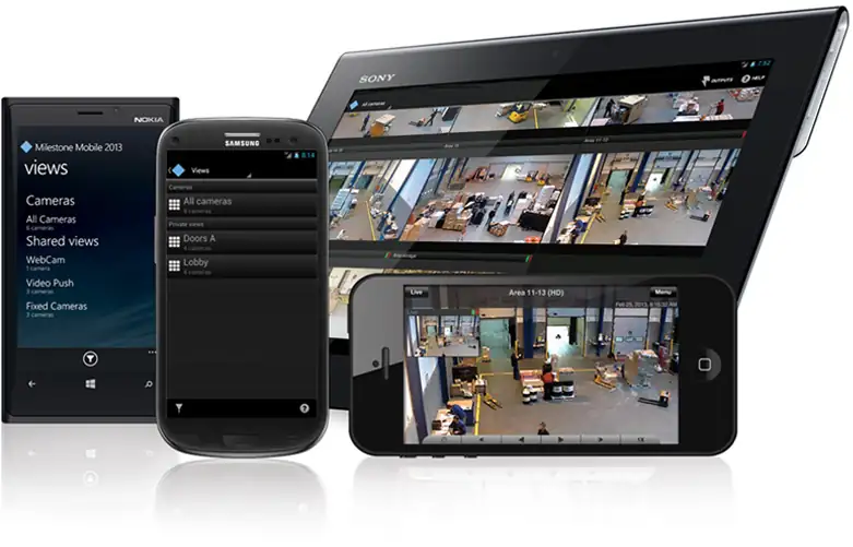 Aplicación móvil Milestone Mobile para visualización remota de cámaras de seguridad